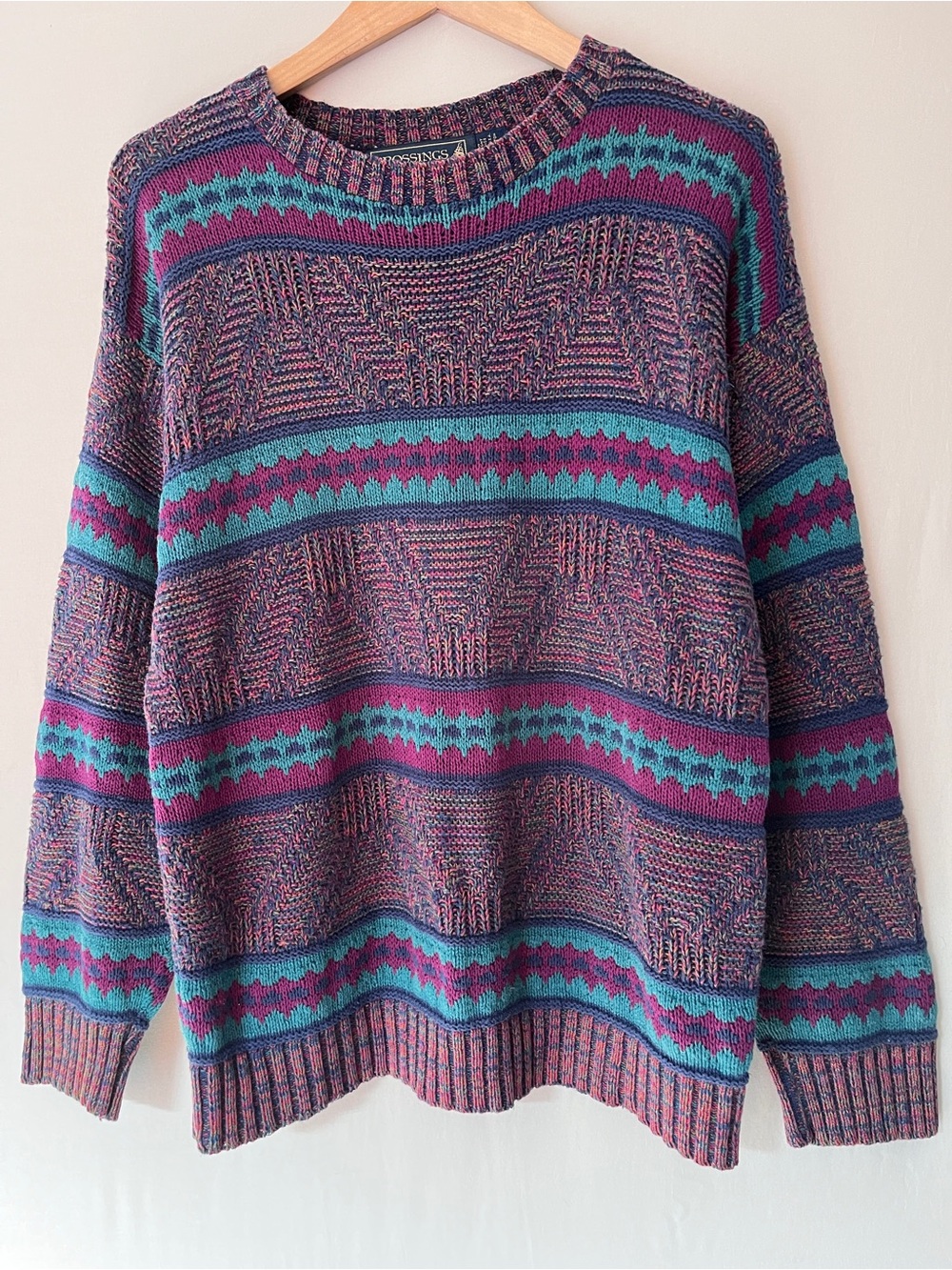 Crossings 100% Cotton Geometric Knit Sweater Multicolour Size S